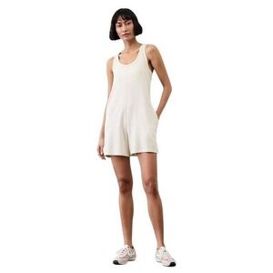 Athleta Hit Pause Romper Small Bone Beige Modal Racerback Lounge Shorts Pockets